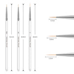 3 cọ vẽ móng nghệ thuật, cọ mỏng acrylic pha lê, bút vẽ kẻ sọc hoa, dụng cụ làm móng