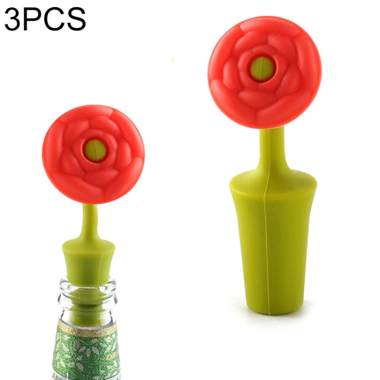 3 cái nút chặn rượu sáng tạo hình hoa silicone, 3 cái nút chặn hoa hồng, 3 cái nút chặn hoa mặt trời đỏ cho bia, 3 cái nút chặn lá cho bia