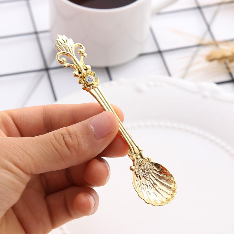 6 cái thìa cà phê mini phong cách cổ điển, bộ dụng cụ ăn uống kiểu hoàng gia, kim loại chạm khắc, màu vàng, đỏ đồng, đồng cổ (có nĩa đỏ), đồng cổ (có nĩa cổ), bạc