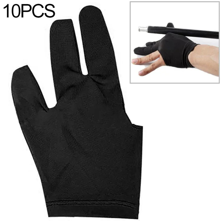 Bộ 10 chiếc găng tay snooker spandex, găng tay chơi billiard mở ba ngón tay bên trái, phụ kiện snooker