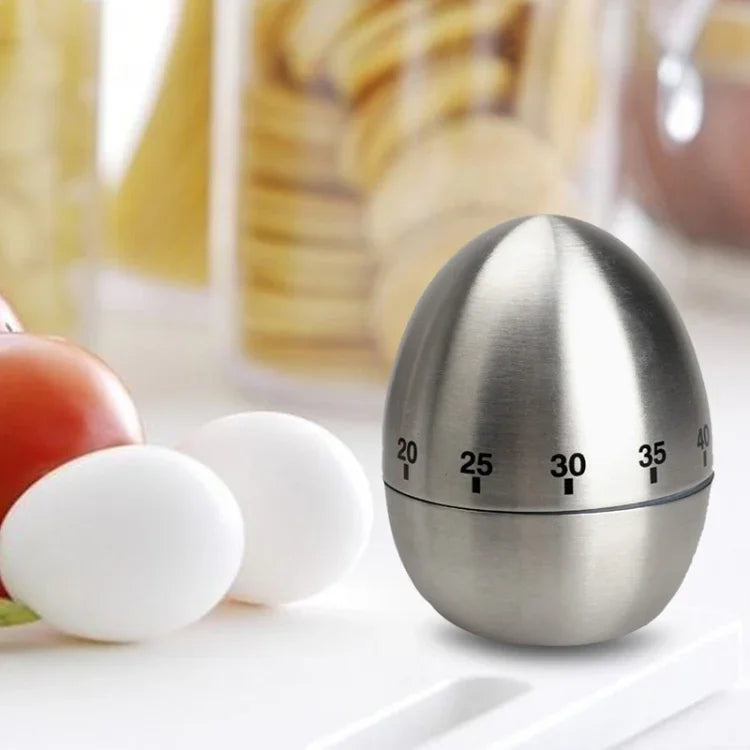 Đồng hồ hẹn giờ cơ học cho nhà bếp hình quả trứng, báo thức 60 phút, dụng cụ nhà bếp bằng thép không gỉ, đồng hồ hẹn giờ cơ học hình quả trứng