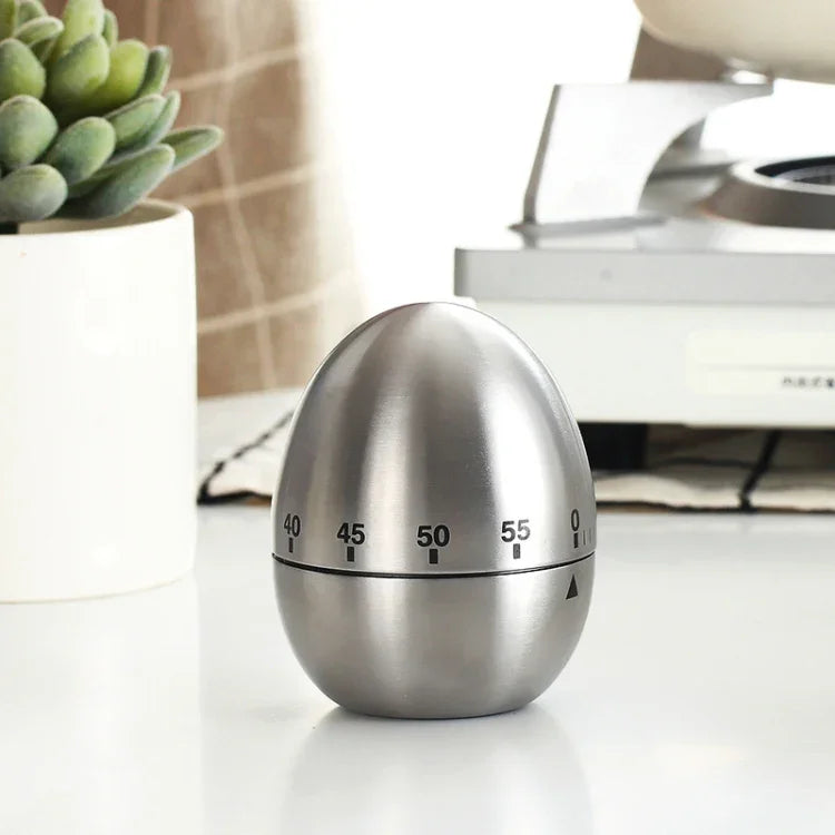 Đồng hồ hẹn giờ cơ học cho nhà bếp hình quả trứng, báo thức 60 phút, dụng cụ nhà bếp bằng thép không gỉ, đồng hồ hẹn giờ cơ học hình quả trứng