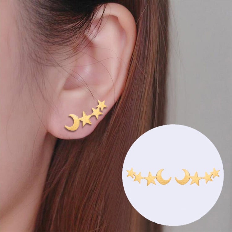 Bông tai đinh mặt trăng sao đơn giản cho nữ, quà sinh nhật, màu vàng, vàng hồng, bạc