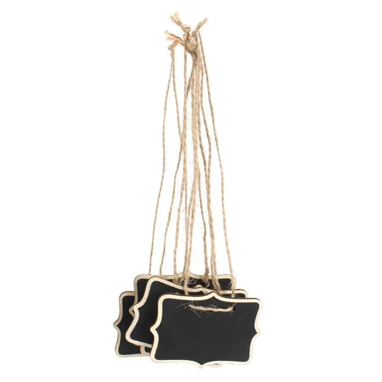 Bảng đen mini 12 cái bằng gỗ có dây, bảng tin phấn, trang trí đám cưới và tiệc tại nhà, bảng đen gỗ 3