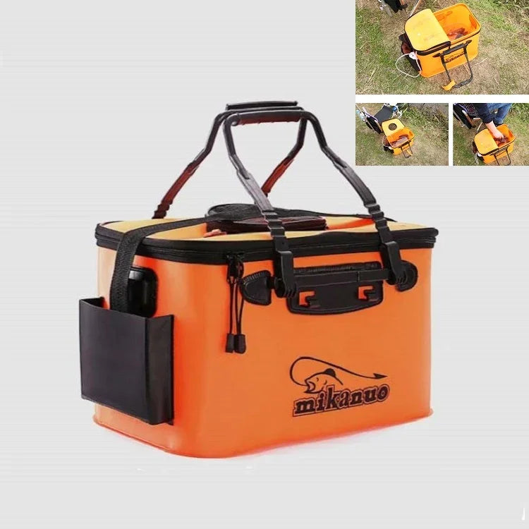 Thùng cá sống gấp đa năng dày, xô câu cá, 35 cm (có tay cầm không có túi bên), 50 cm (có tay cầm và túi bên)