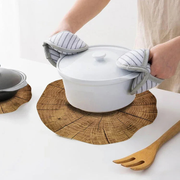 2 cái thảm trải bàn bằng gỗ hình hoa sen, đệm đặt đồ ăn, trang trí cốc trà bát, thảm trải bàn 1