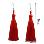 Bộ 3 bông tai tua rua dài phong cách Boho nữ, màu đen, xanh dương, vàng, tím, đỏ, hồng, trắng, đa màu, đỏ rượu, đỏ hồng, xanh lá, xám, cà phê đậm, cà phê