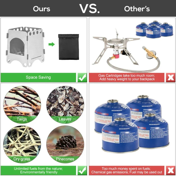 Bếp củi cắm trại siêu nhẹ gấp gọn bỏ túi, bếp đốt củi nấu ăn ngoài trời bằng hợp kim nhôm-titanium, 7.8 x10.7x8.7cm