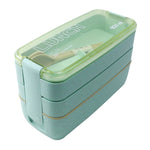 Hộp cơm Bento 3 tầng 900ml làm từ rơm lúa mì, đồ dùng ăn trưa có thể dùng trong lò vi sóng