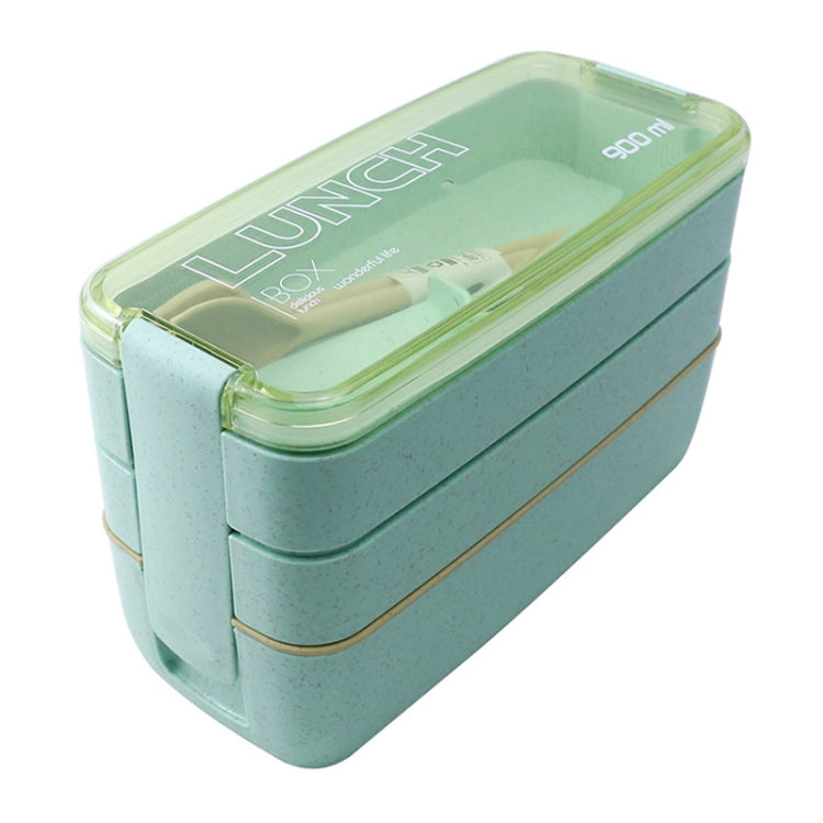 Hộp cơm Bento 3 tầng 900ml làm từ rơm lúa mì, đồ dùng ăn trưa có thể dùng trong lò vi sóng