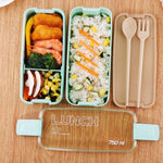 Hộp cơm Bento 3 tầng 900ml làm từ rơm lúa mì, đồ dùng ăn trưa có thể dùng trong lò vi sóng