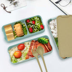 Hộp cơm Bento 3 tầng 900ml làm từ rơm lúa mì, đồ dùng ăn trưa có thể dùng trong lò vi sóng