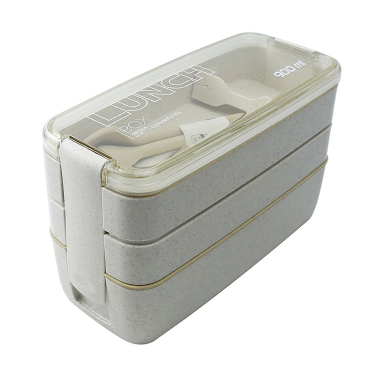 Hộp cơm Bento 3 tầng 900ml làm từ rơm lúa mì, đồ dùng ăn trưa có thể dùng trong lò vi sóng