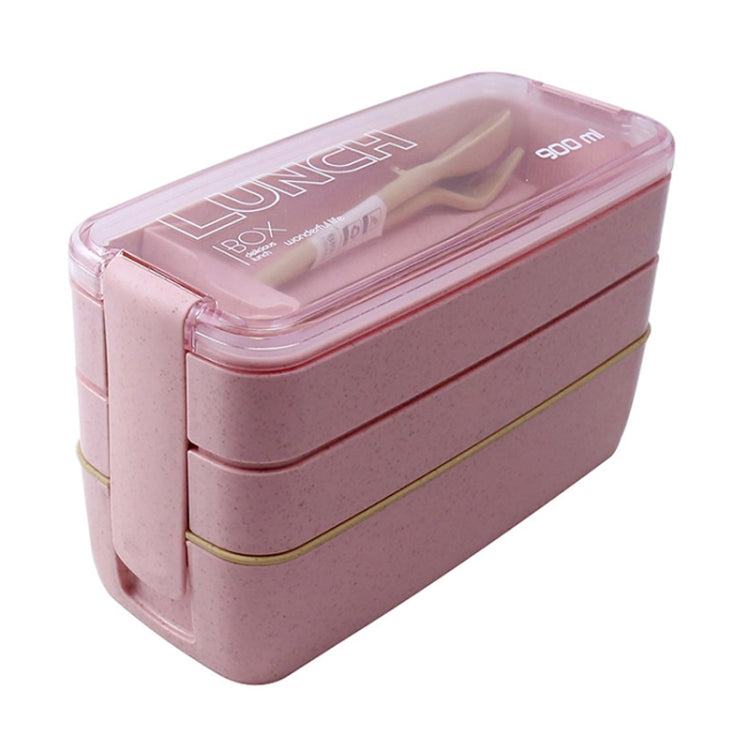 Hộp cơm Bento 3 tầng 900ml làm từ rơm lúa mì, đồ dùng ăn trưa có thể dùng trong lò vi sóng