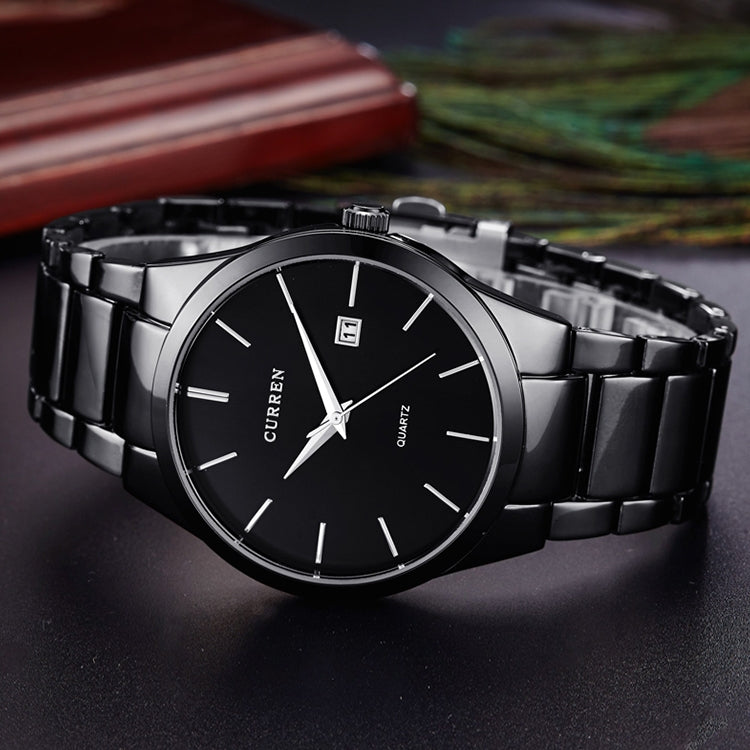 Đồng hồ quartz thép nguyên khối chống nước CURREN 8106 thời trang kinh doanh, vỏ đen mặt đen, vỏ trắng mặt đen, vỏ đen mặt trắng, vỏ trắng mặt trắng
