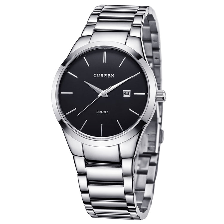 Đồng hồ quartz thép nguyên khối chống nước CURREN 8106 thời trang kinh doanh, vỏ đen mặt đen, vỏ trắng mặt đen, vỏ đen mặt trắng, vỏ trắng mặt trắng