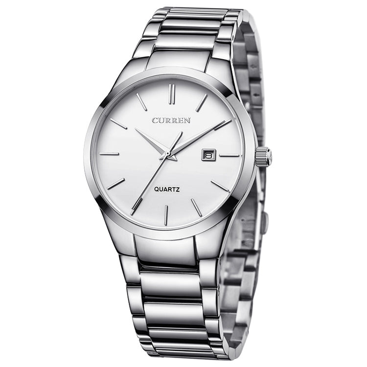 Đồng hồ quartz thép nguyên khối chống nước CURREN 8106 thời trang kinh doanh, vỏ đen mặt đen, vỏ trắng mặt đen, vỏ đen mặt trắng, vỏ trắng mặt trắng