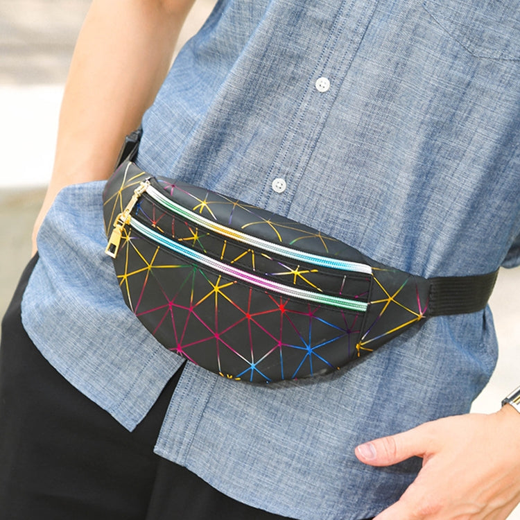 Laser Pattern PU Leather Waist Bags Women Fanny Pack Single Shoulder Bag, Double Zipper Rhombus (Black ), Double Zipper Rhombus (Pink), Double Zipper Rhombus (Sliver)