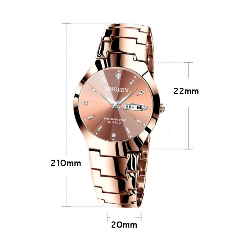 Đồng hồ quartz cặp đôi dây thép thời trang nữ FNGEEN 5808, mặt cà phê thép nâu, mặt đen thép đen, mặt trắng thép không gỉ, mặt đen thép trắng, mặt xanh thép không gỉ