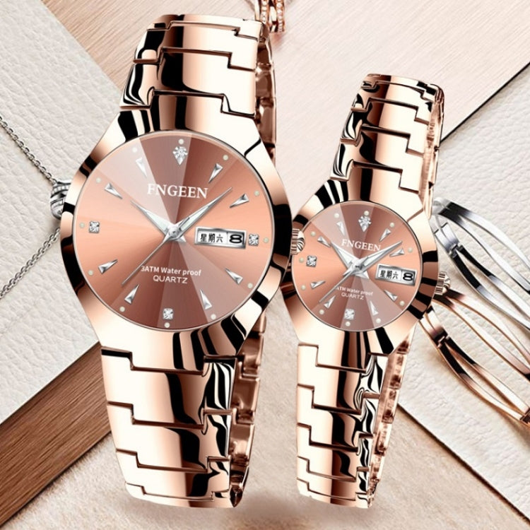 Đồng hồ quartz cặp đôi dây thép thời trang nữ FNGEEN 5808, mặt cà phê thép nâu, mặt đen thép đen, mặt trắng thép không gỉ, mặt đen thép trắng, mặt xanh thép không gỉ