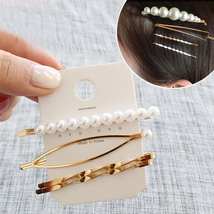 Kẹp tóc trang sức mạ kim loại kẹp ngọc trai nữ đội đầu cô dâu