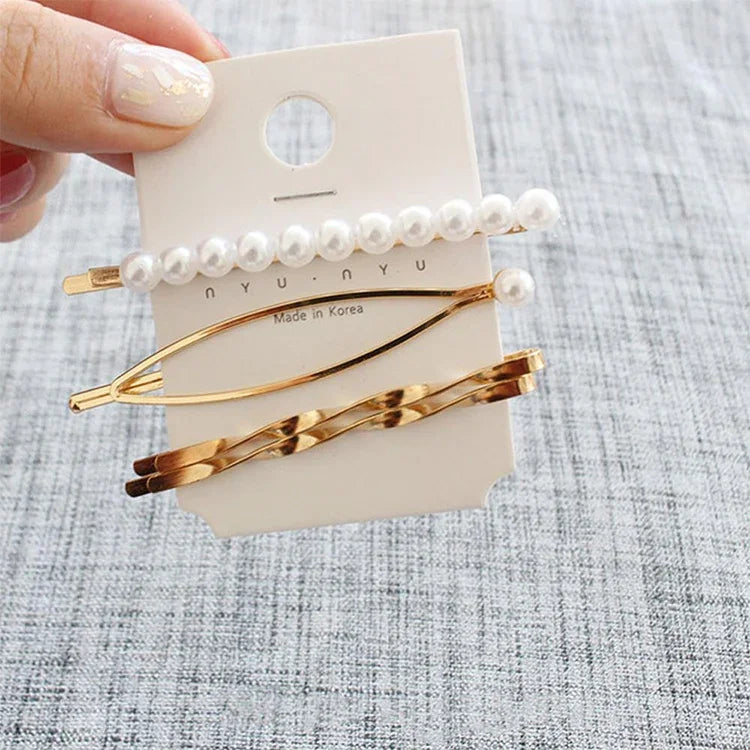 Kẹp tóc trang sức mạ kim loại kẹp ngọc trai nữ đội đầu cô dâu