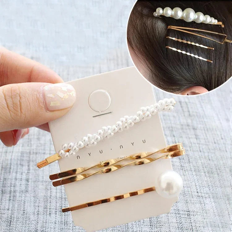 Kẹp tóc trang sức mạ kim loại kẹp ngọc trai nữ đội đầu cô dâu