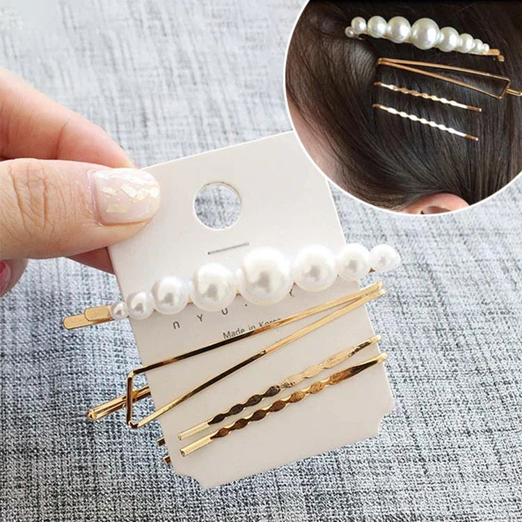 Kẹp tóc trang sức mạ kim loại kẹp ngọc trai nữ đội đầu cô dâu