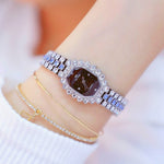 Đồng hồ quartz nữ BS beesister FA1581 mặt bát giác đính kim cương giả và vòng tay đá rhinestone