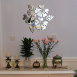 Bộ 2 bộ decal dán tường họa tiết hoa trang trí nhà 3D, Decal gương dán tường trang trí phòng khách DIY