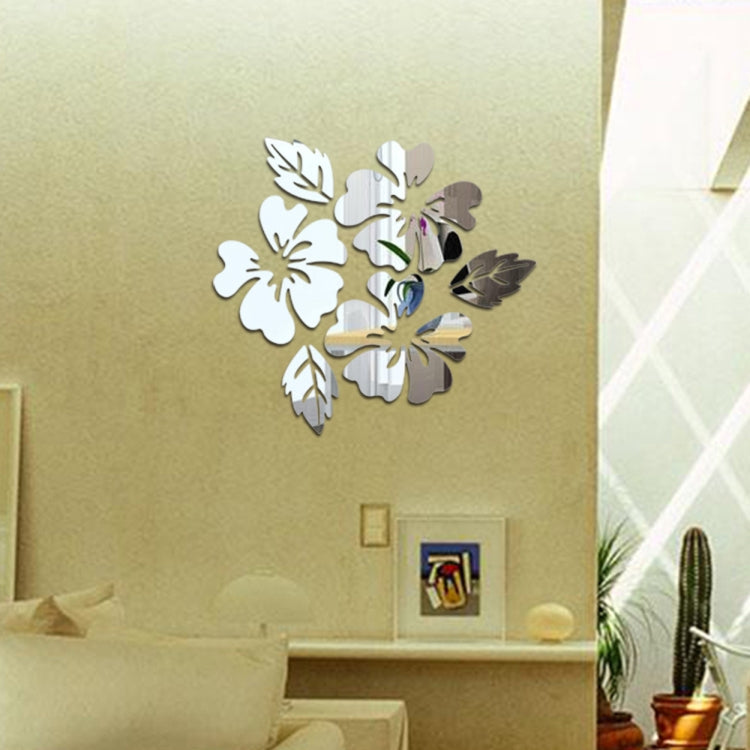 Bộ 2 bộ decal dán tường họa tiết hoa trang trí nhà 3D, Decal gương dán tường trang trí phòng khách DIY