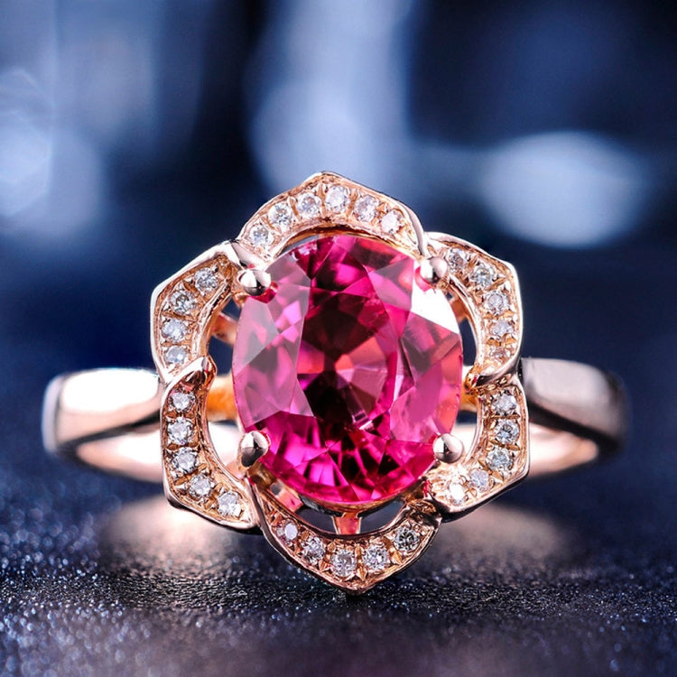 Fashion Red Tourmaline Rose Gold Flower Shape Women Ring, 6, 7, 8, 9, 10