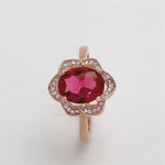 Fashion Red Tourmaline Rose Gold Flower Shape Women Ring, 6, 7, 8, 9, 10