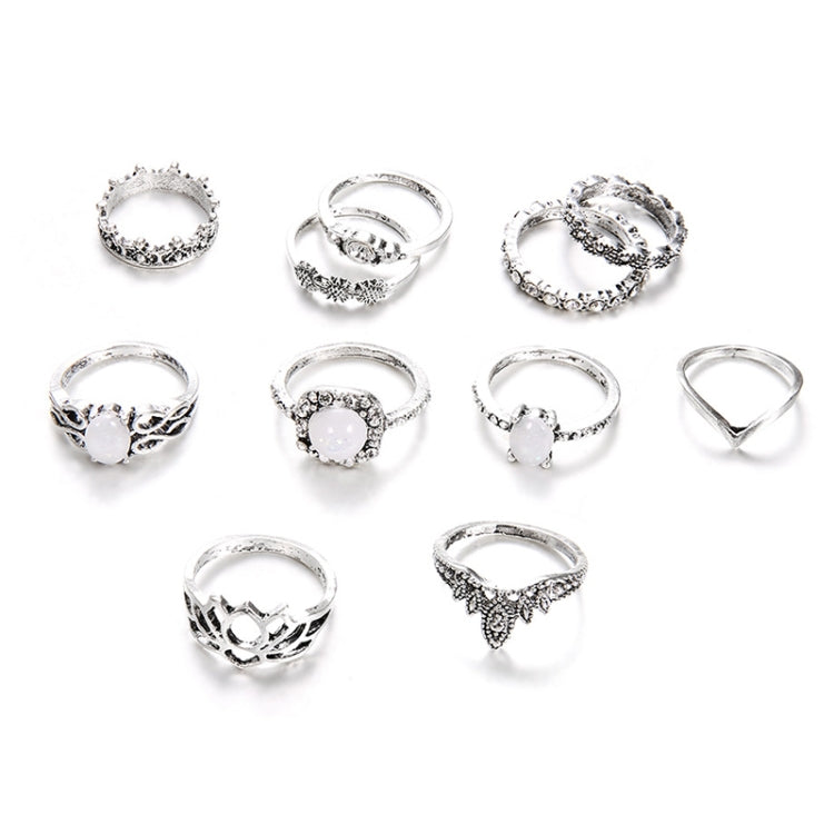 Bộ 11 nhẫn rỗng pha lê hoa sen opal biểu tượng phong cách Bohemian cổ điển
