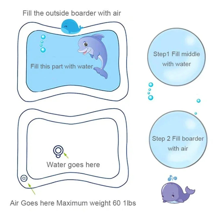 Đệm chơi nước bể cá bơm hơi cho bé, thảm chơi nằm sấp, màu xanh nhạt 66*50cm, trắng 60*50cm, xanh dương 60*50cm