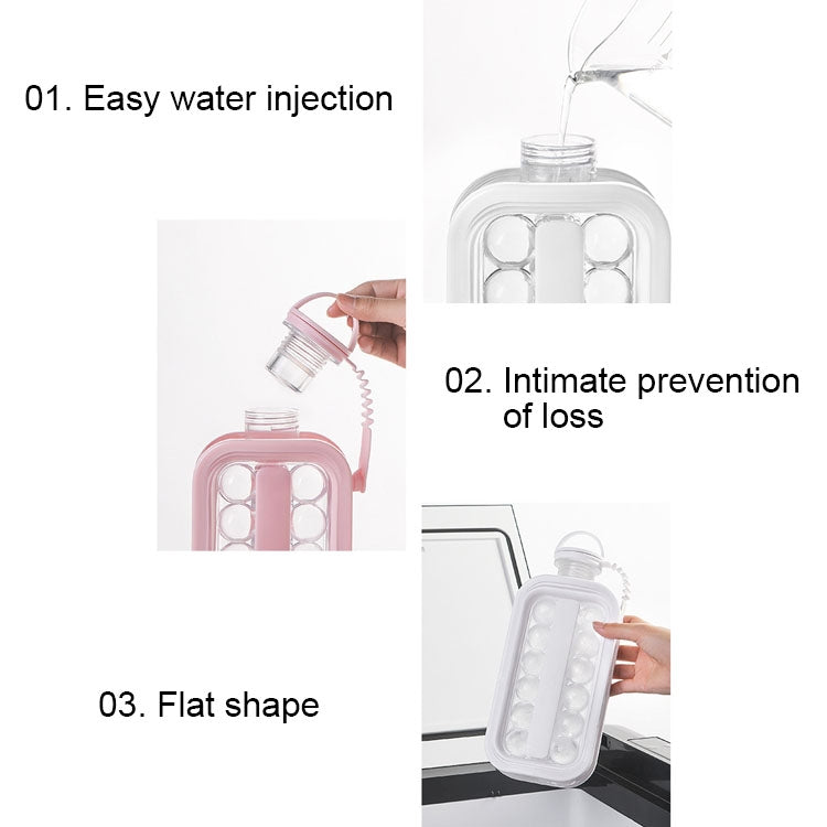Khuôn làm đá viên tròn 2 trong 1 di động, dụng cụ làm viên đá tròn có nắp màu trắng, 17 ô