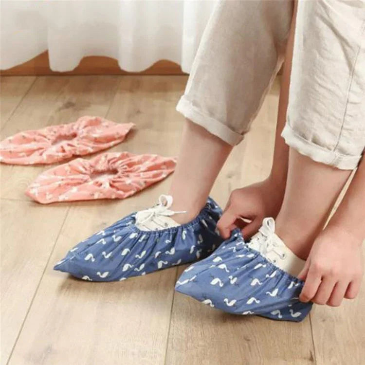 2 đôi bao giày đàn hồi dày tái sử dụng chống trượt trong nhà, bao giày chống bụi và chống nước Flamingo