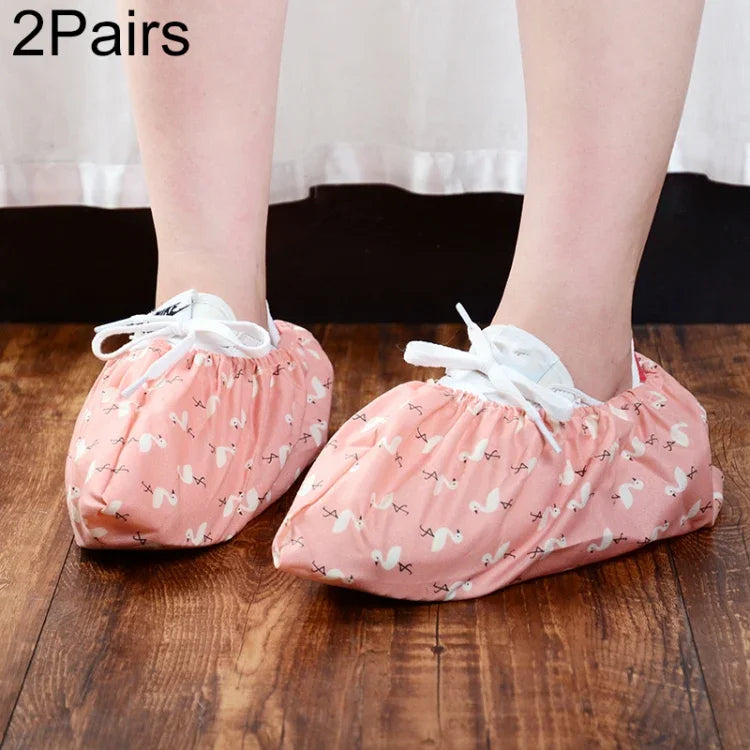 2 đôi bao giày đàn hồi dày tái sử dụng chống trượt trong nhà, bao giày chống bụi và chống nước Flamingo