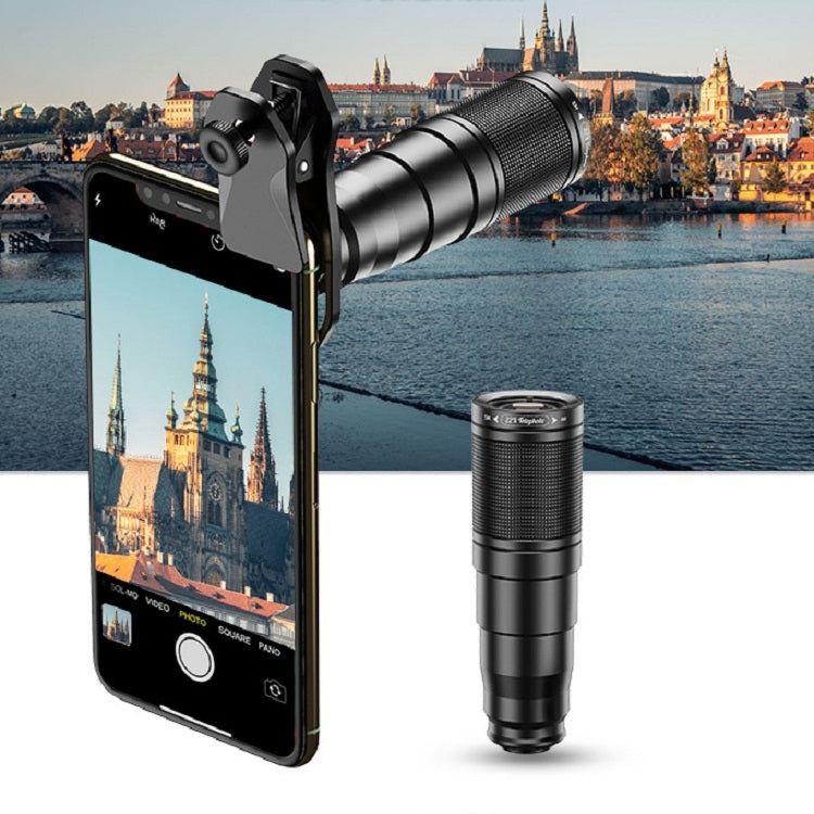 Bộ ống kính điện thoại ngoài 4 trong 1 kim loại APEXEL APL-22X105 22X Telephoto + Fisheye + Góc rộng + Macro Starlight phân cực đa năng