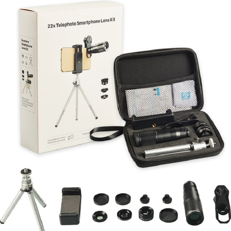 Bộ ống kính điện thoại ngoài 4 trong 1 kim loại APEXEL APL-22X105 22X Telephoto + Fisheye + Góc rộng + Macro Starlight phân cực đa năng