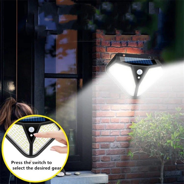 Đèn tường năng lượng mặt trời cảm ứng thân đèn, đèn sân vườn biệt thự chống nước ngoài trời, đèn đường, 102 LED