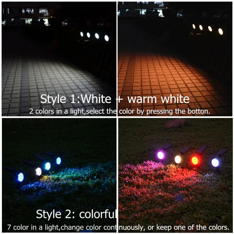 Đèn sân vườn năng lượng mặt trời 9 LED ngoài trời điều chỉnh IP65 chống nước, đổi màu, ánh sáng trắng ấm + trắng