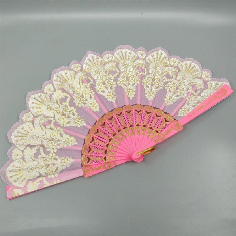 Quạt nhựa gấp kiểu Tây Ban Nha họa tiết công ren, quạt múa nữ, kích thước 23x42cm