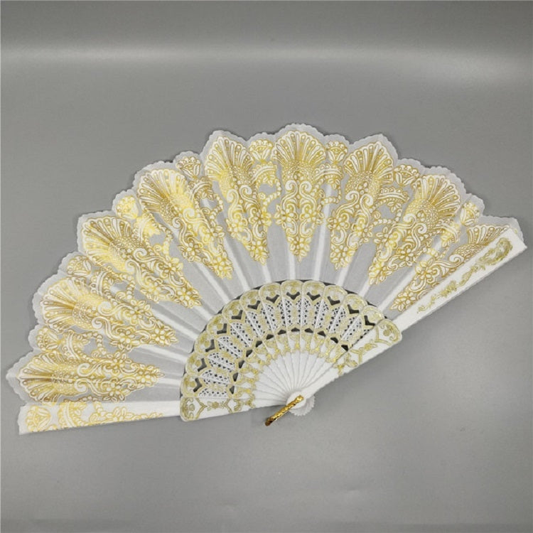 Quạt nhựa gấp kiểu Tây Ban Nha họa tiết công ren, quạt múa nữ, kích thước 23x42cm
