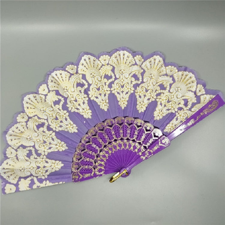 Quạt nhựa gấp kiểu Tây Ban Nha họa tiết công ren, quạt múa nữ, kích thước 23x42cm