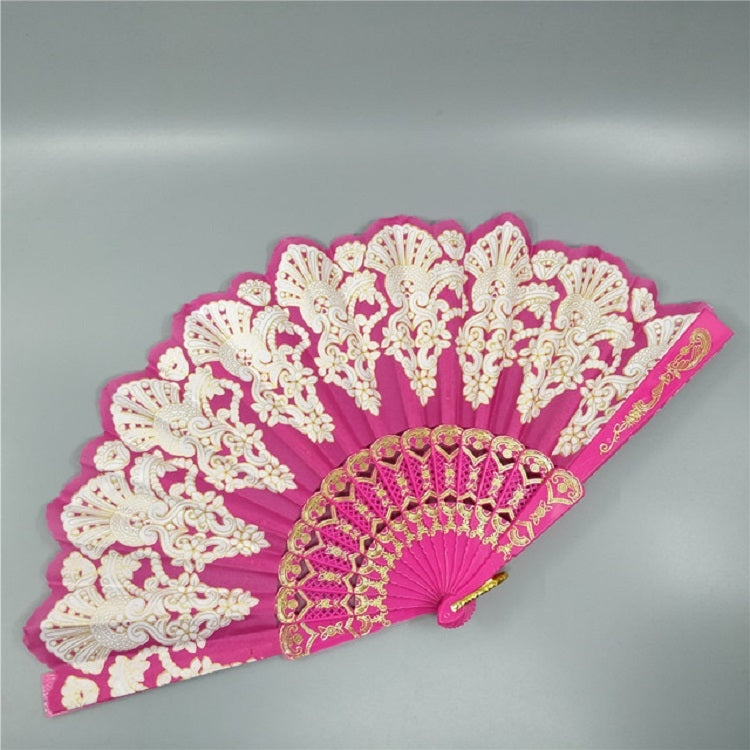 Quạt nhựa gấp kiểu Tây Ban Nha họa tiết công ren, quạt múa nữ, kích thước 23x42cm