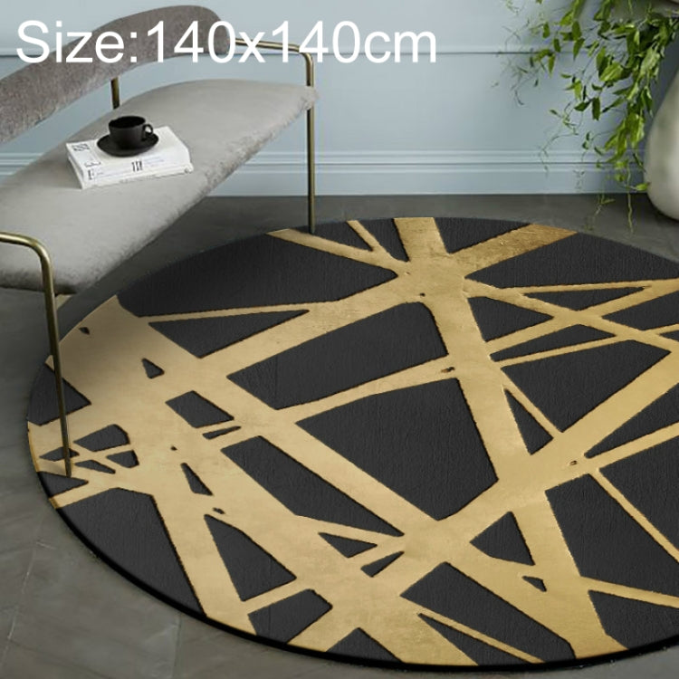 Thảm tròn 3D sang trọng phong cách Bắc Âu, họa tiết đen vàng, đường kính 40cm, 60cm, 80cm, 100cm, 120cm, 140cm, 150cm