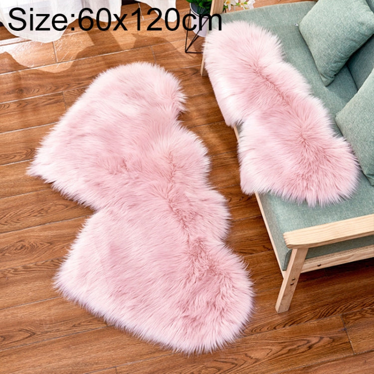 Thảm sofa lông cừu giả hình trái tim đôi sáng tạo, thảm đệm phòng ngủ phòng khách lông mềm, 35x70 cm, 60x120cm