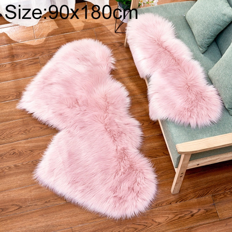 Thảm sofa lông cừu giả hình trái tim đôi sáng tạo, thảm đệm phòng ngủ phòng khách lông mềm, 90x180cm