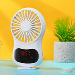 Quạt mini để bàn sáng tạo đa năng có đồng hồ USB, màu trắng, hồng, xanh dương